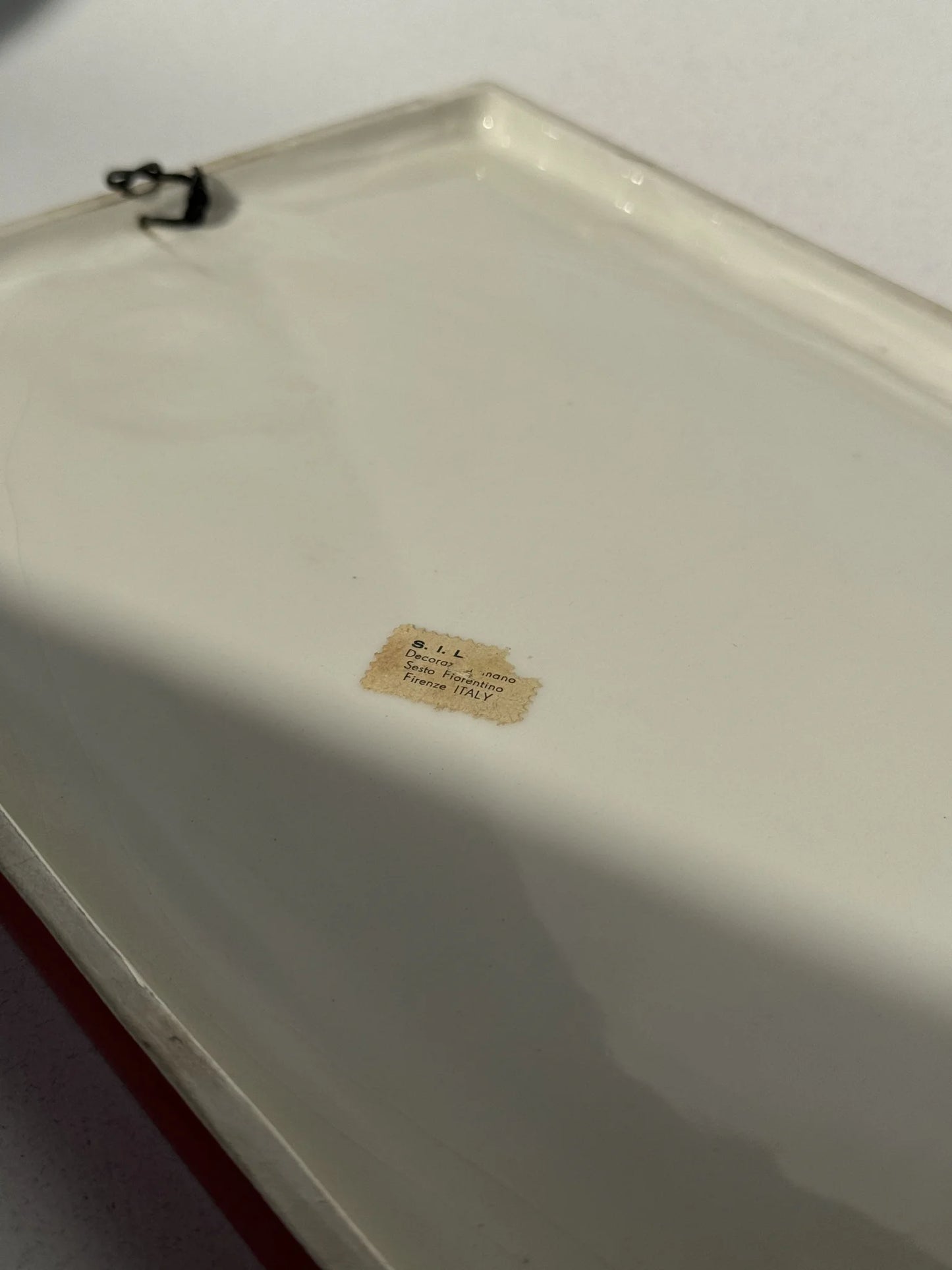 Mattonella ceramica smaltata– retro con etichetta originale Decorato a mano Sesto Fiorentino Firenze Italy