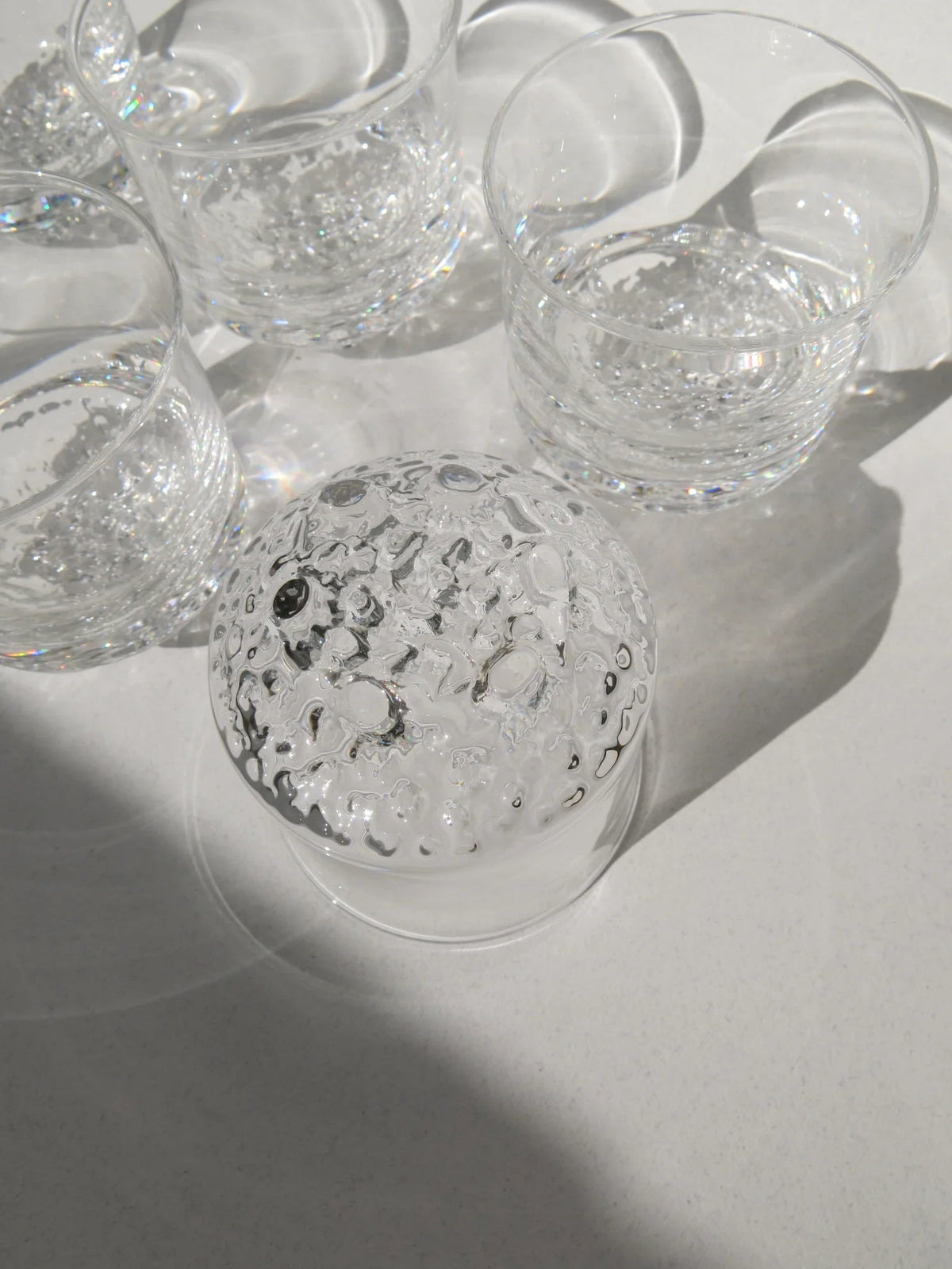 Set di 6 bicchieri in vetro con fondo bolle – retro dettaglio bolle del fondo